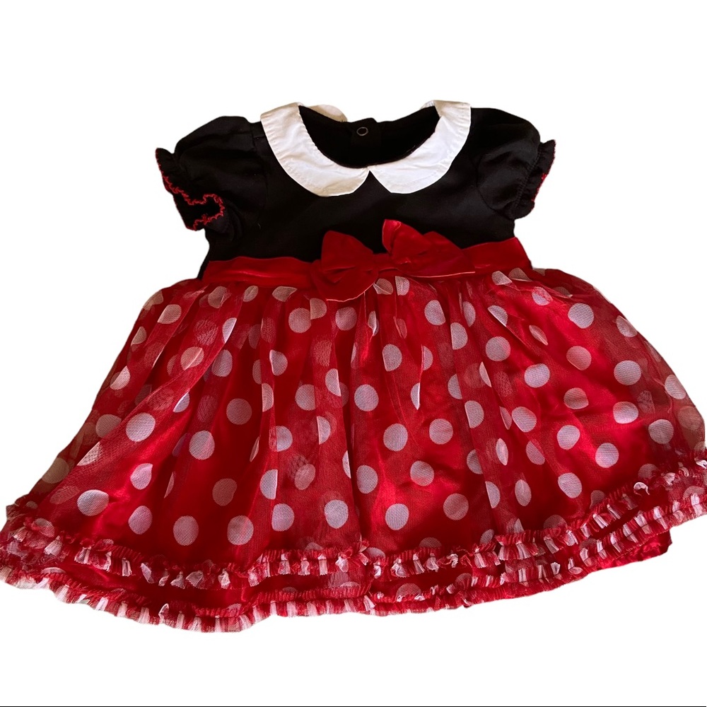 Disney Mini Mouse Baby Girl Dress 6-9 Months Outfit Polka-Dot Bow Organic Cotton